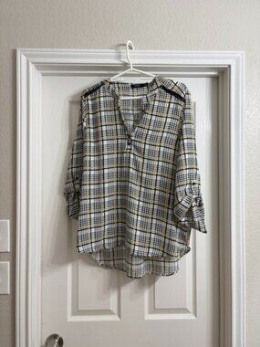 CURE. Brand Women's Multi-Color Checkered Blouse, Size XL
